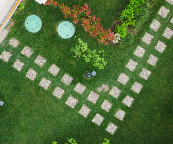 An Aerial View of a Beautifully Landscaped Garden Complete with Picturesque Pathways